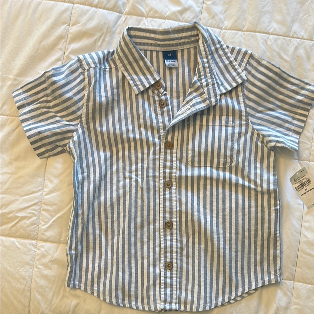 Striped Blue and White Boys Collared Shirt